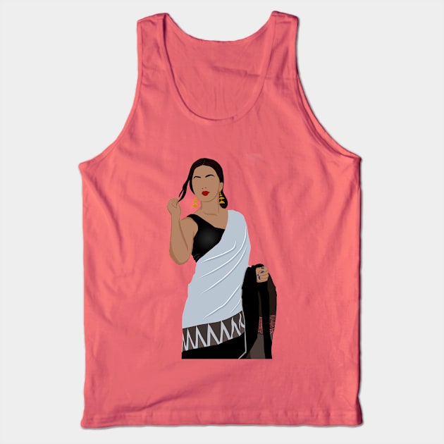 Faceless Indian woman in saree and sleeveless black blouse Tank Top by The Shop Sparks